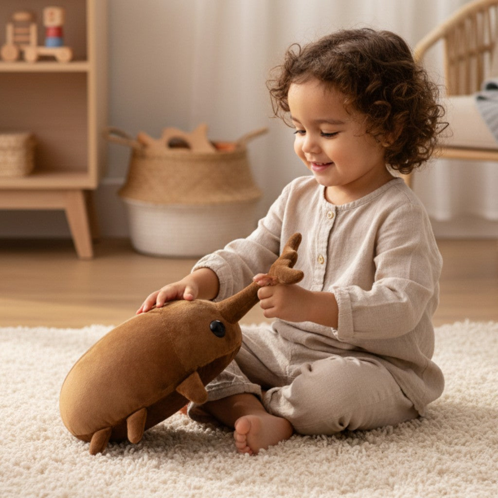 Almofada Criativa Besouro-Rinoceronte de Pelúcia Realista