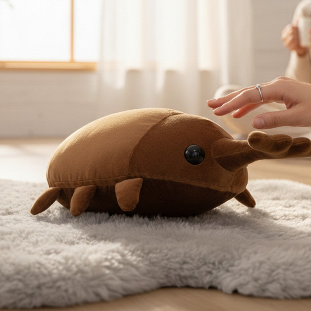 Almofada Criativa Besouro-Rinoceronte de Pelúcia Realista